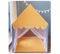 HUSHUI Tenda da Gioco per Bambini con un Bellissimo Design e Tende in Pizzo per Avventure di Gioco Al Coperto per Bambini, Tessuto Morbido e Plastica Resistente (Gialla)