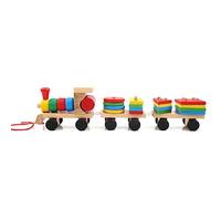 HUSHUI Trenino in Legno per Bambini Piccoli con Blocchi Colorati per L'apprendimento Precoce e il Divertimento tra Genitori e Figli - 32 Cm