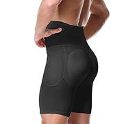 HUSILKY Glutei Modellanti per Il Corpo da Uomo Slip Boxer con 4 Cuscinetti Rimovibili Vita Alta Mutande Intimo Butt Lifter Imbottite Boxer Push Up Glutei(Black,M)