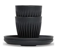 HUSKEE Set di 2 tazzine da caffè piccole riutilizzabili con alette uniche, per espresso e macchiato, tazze da espresso isolate con piattini, realizzate con bucce di caffè riutilizzate, 85 g, carbone