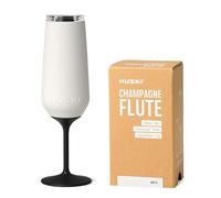 Huski Flute da champagne in acciaio inox di alta qualità con coperchio, stelo staccabile, triplo isolante, capacità 240 ml, ottimo regalo (bianco)
