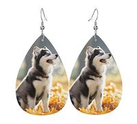 Huskies siberiani Orecchini in pelle con foglie autunnali per le donne Orecchini pendenti pendenti con gancio Regali per ragazza adulta