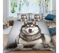 Husky 3D Set Di Biancheria Da Letto Per Adulti E Bambini,3 Pezzi Per Letto Singolo,Matrimoniale,Grande Size,con Cane da slitta siberiano Copripiumino E Federa,Microfibra,con Lampo Grande（220x240cm）