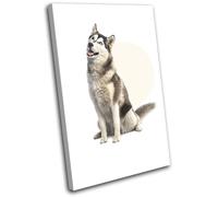 Husky Arctic Dog Modern Circle Animals SINGLE TELA parete arte foto stampa