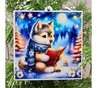Husky Book Reading Book Lover Winter Theme Ornament