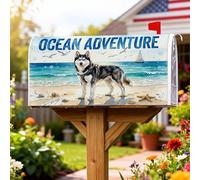 Husky Coperture magnetiche per cassette postali, copertura per cassetta postale blu costiera all'aperto oceano sabbia estate blu copertura per decorazione portico anteriore 45,7 x 53,7 cm