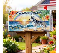 Husky Coperture magnetiche per cassette postali, motivo alba tropicale estiva arcobaleno, colore blu, decorazione per cortile, 53 x 64 cm