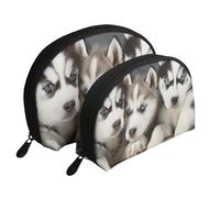 Husky Cuccioli Cani Stampati Trucco Borse 2 Pezzi Portatile Shell Viaggio Toiletry Bag Cosmetici Borsa Organizzatore per le Donne
