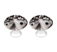 Husky Dog - Confezione da 2 pomelli rotondi per armadietti, con motivo stampato, per armadietti, cassetti da cucina, in acciaio inox, con foro singolo