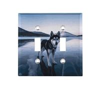 Husky Dog on A Frozen Lake 2 Gang Copertura interruttore della luce Placche da parete Doppia Toggle Piastra Copertura decorativa Interruttore della Luce Piastra elettrica per camera da letto Cucina