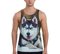 Husky Dog Print - Gilet da allenamento da uomo, ad asciugatura rapida, traspirante, per spiaggia, sport, abbigliamento casual quotidiano, Nero , L