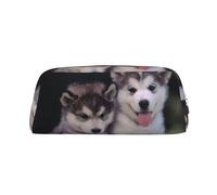 Husky Dog Printing - Astuccio in pelle per penne a sfera con cerniera, per studenti, Argento, Taglia unica, Astuccio per trucchi
