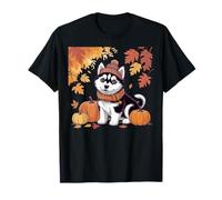 Husky Dog Pumpkin Autumn Leaves Fall Season Cute Cozy Maglietta
