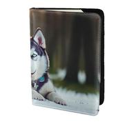 Husky Dog Stampa Porta Passaporto Per Viaggio Must Have, Custodia per Passaporto Per Accessori Da Viaggio Per Donne Uomini, Nero , Taglia unica