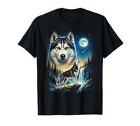 Husky Howling to The Moon Meme Divertente 90's Husky Dog Lover Maglietta