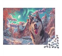 Husky in Snowy Aurora Night Wildlife Puzzle 1000 Pezzi Per Adulti - Sfidanti E Divertenti, Ideal Per Gioco Familiare E Rilassamento, Regalo Adulti 52x38cm/1000pcs