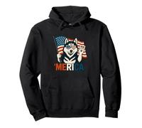 Husky Merica Bandiera americana 4 luglio amante dei cani Felpa con Cappuccio