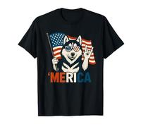 Husky Merica Bandiera americana 4 luglio amante dei cani Maglietta