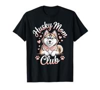 Husky Mom Club, Simpatico Cane con Cuori e Impronte di Zampe Maglietta