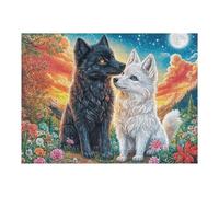 Husky Pair Black White Flower Forest Wildlife Wild Puzzle 500 Pezzi Relax E Meditazione Rompicapo Mindfulness Attività Per Il Benessere Riduzione Dell'ansia Regalo Per Tutti 500 PCS