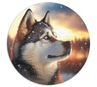 Husky-Puzzle, 1000 Teile, für Erwachsene, rund, aus Pappe, Heimdekoration und interaktives Familienspiel, ideales Geschenk, 1000 Teile (67,5x67,5cm)