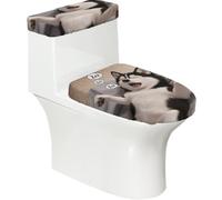 Husky - Set di 2 copriwater elastici con coperchio e coperchio per serbatoio per bagno, morbidi e lavabili, a forma di U, decorazione per WC