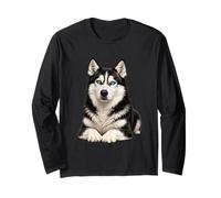 Husky Siberiano con Il Ritratto degli Occhi Azzurri Maglia a Manica