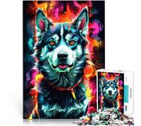 Husky siberiano nei colori neon Puzzle 1000 pezzi per adolescenti Difficile da completare ma divertente e umoristico Migliorare l'amore tra le coppie 38x26cm
