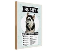 Husky - Targa in legno | Diritti di proprietà | Divertente cartello decorativo | 30 cm x 40 cm