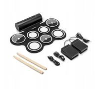 Huslog Batteria Elettronica Portatile per Bambini e Principianti, 7 Pad + 2 Pedali, 12 Ritmi Demo, 7 Suoni, Funzione Registrazione, Ingresso MP3, Uscita Cuffie e Altoparlanti