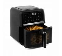 Huslog Friggitrice ad Aria 5L, 1500W Air Fryer Senza Olio con 10 Programmi Automatici, Display LED Touch, Finestra Trasparente, Cestello e Griglia, Compatta e Facile da Pulire Ideale per Famiglie Nero