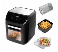 Huslog Friggitrice ad Aria Calda XXL 12L, 1800W Air Fryer Multifunzione con 12 Programmi, Display LED Touch, Finestra Trasparente, Cestello Rotante, Girarrosto e Griglie, Cottura Sana Senza Olio, Nero