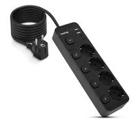 Huslog multipresa con interruttore, 4 prese con protezione da sovratensione, 2 USB-A e 2 USB-C, 3680W, cavo da 1,5 m, sicurezza per bambini, nera