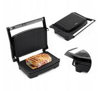 Huslog Piastra Grill 1000W per Panini e Sandwich, Piastre Antiaderenti, Impugnatura Cool Touch, Spia di Controllo, Design Compatto, Piedini Antiscivolo, Acciaio Inox, 28x22,5x8,8 cm, Nero