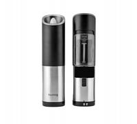 Huslog Set Macina Sale e Pepe Elettrico Gravity, Macinatura Automatica, Grossolanità Regolabile, Contenitore Spezie 85 ml, a Batteria, Uso con una Mano, Risparmio Energetico, Acciaio Inox, Argento