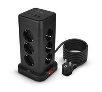 Huslog torre multipresa con 12 prese AC e 4 (2× USB-C, 2× USB-A) - multipresa con protezione da sovratensione, cavo da 1,8 m, 3680W, verticale, nera