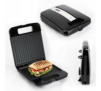 Huslog Tostapane e Panini Grill 1400W, Piastre Antiaderenti, Manico Cool Touch, Spia di Controllo, Design Salvaspazio, Piedini Antiscivolo, Acciaio Inox, 31,9x26,1x11 cm, Nero