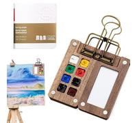 HUSOUE Mini set acquerello da viaggio, set da viaggio con 8 griglie con clip tascabili, acquerelli, acquerelli, set da viaggio per pittori e artisti, regali d'arte