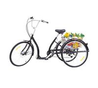 HUSPOO 26 pollici triciclo per adulti, 3 ruote a 6 marce, con cestino per la spesa, portata massima 120 kg, bicicletta per la spesa, bici da città, per attività all'aperto (nero)