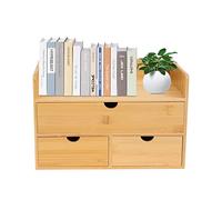 HUSPOO Organizer da scrivania, in legno, con 3 cassetti, in bambù, organizer da ufficio, scatola per il trucco (3 cassetti)