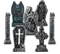 Hustge 7 tombe di Halloween in plastica, con picchetti, per giardino | Terrificanti tombe RIP come decorazione per cimitero di Halloween per prato, cortile, feste e casa infestata