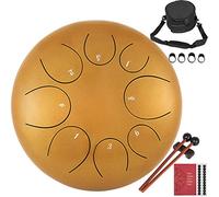 HuSuper Percussion Instrument - Drum a 8 tongue in acciaio dorato, con batteria, custodia per il trasporto, per meditazione, yoga, guarigione del suono