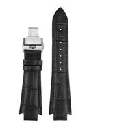HUTBUVEAW 24x14mm estremità Convessa Genuino Cinturino in Pelle 1853 for Tissot T60 Cinghia L875/975K Uomini Donne Orologio Cintura Chiusura a Farfalla Braccialetto(Black B SK)