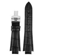 HUTBUVEAW 24x14mm estremità Convessa Genuino Cinturino in Pelle 1853 for Tissot T60 Cinghia L875/975K Uomini Donne Orologio Cintura Chiusura a Farfalla Braccialetto(Black A SK)
