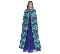 HUTOOLEE Mantello con cappuccio blu Underwater World Of Fish per Halloween, cosplay, feste di ballo di fine anno, festa del fumetto, mantello decorativo per adulti, bella stampa grafica, nero
