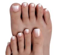 HUTRADE 24 punte per unghie dei piedi con colla gelatina, ballerina rosa francese, unghie finte quadrate, copertura completa, materiale acrilico lucido per nail art fai da te