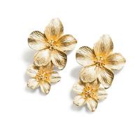 HUTRADE Eleganti orecchini pendenti a doppio strato a forma di fiore, orecchini dorati, da donna, esagerati, ideali per banchetti, feste e uso quotidiano, Metallo