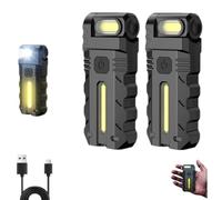 HUTRADE Luce da Lavoro a LED con Testa Rotante a 180°, a Doppio Fascio e Ricaricabile Via USB-C; Mini Luce da Portachiavi,Ideale per riparazioni, emergenze, Campeggio e attività all'aperto.(2 PCS)