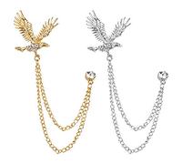Huture 2 Confezioni Spilla d'aquila Uomo Bavero Distintivo Catene appese Colletto Spille Abito da Lavoro Smoking di Camicie Cravatta Cappello Sciarpa Ragazzo Padre Compleanno Regalo Oro/Argento