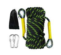 HUtzpah Corda statica da arrampicata, 10 mm, 20 m, in nylon, ad alte prestazioni, con 2 ganci in acciaio, corda di salvataggio per esterni, per campeggio, alpinismo, barca, nero, riflettente